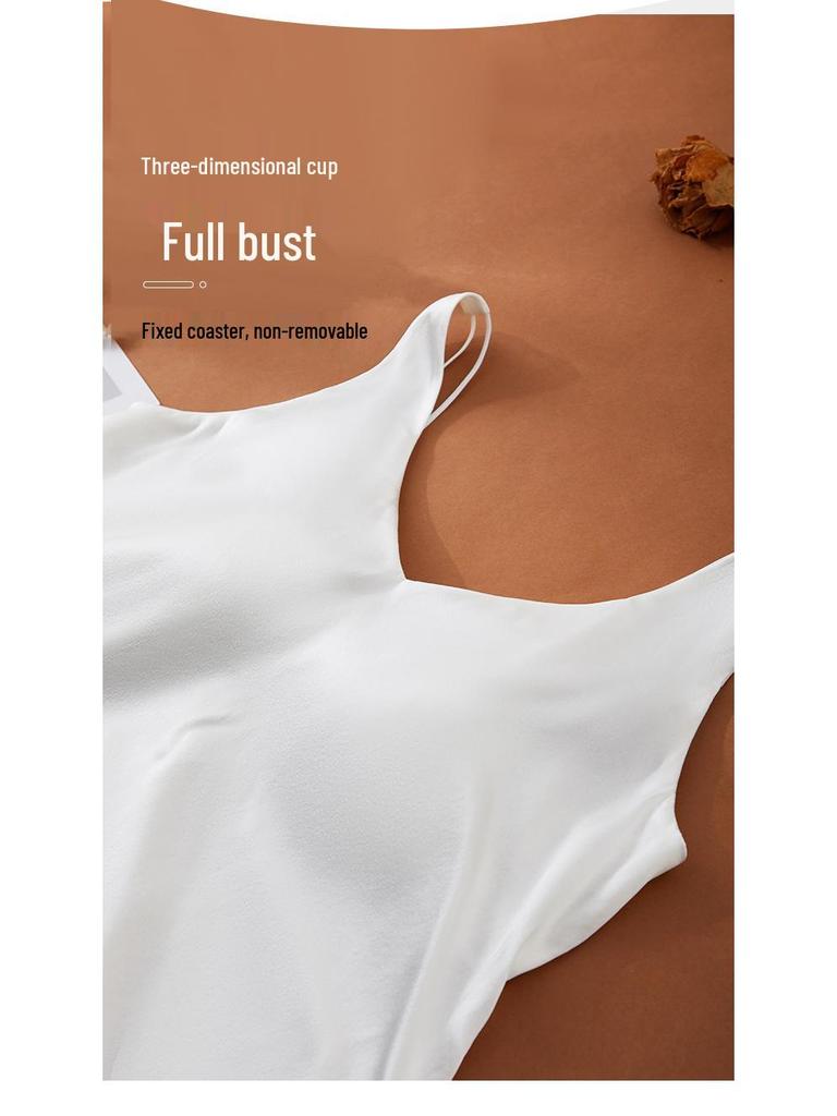 Шелковая майка на бретелях с кружевными чашками Guolian - 19 момме сатин, красивый дизайн спины