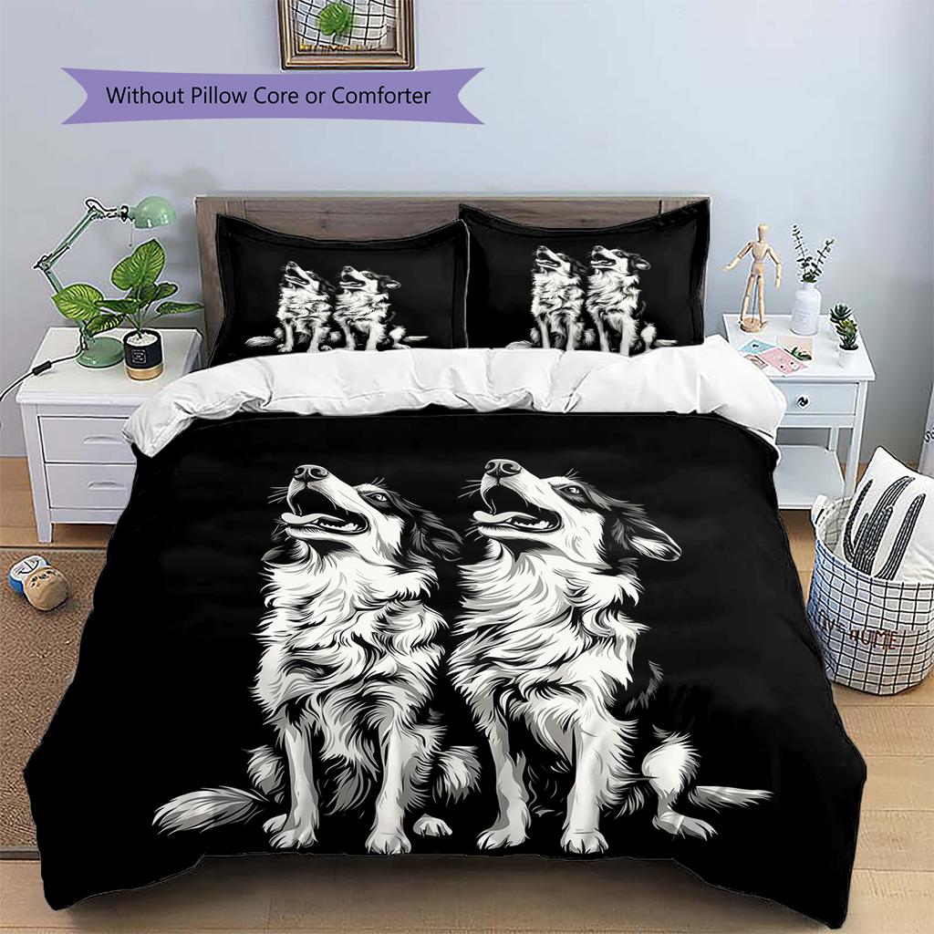 Black Border Collie Pattern Bedding Home Decoration Birthday Gift (1 * duvet cover + 2 * pillowcase, without core)