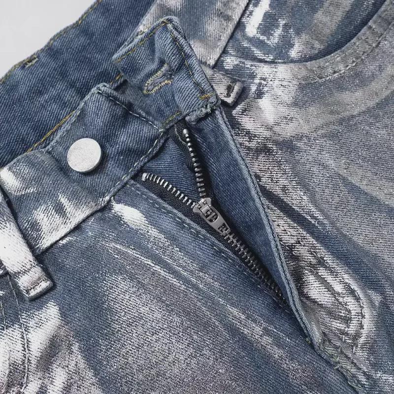 Европейские и американские женские джинсы прямого покроя с высокой талией и яркой серебристой отделкой на осень