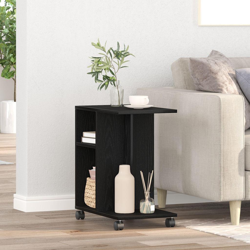 Movable Side Table with Wheels, 2-tier Open Storage Shelves, with Side Vase Display, Kitchen and Bathroom Corner Shelf, 50x30x55 Cm