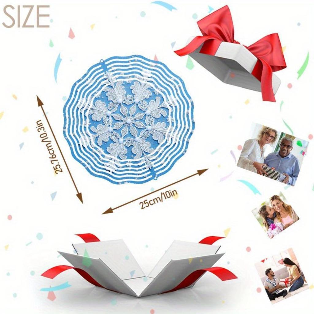 Unique Mandala Wind Chime with Snowflake Pattern Metal Windmill, Dynamic Sculpture Suitable for Garden Patio Hanging Decor, Durable Outdoor Artwork