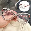 Fashion Cat Eye Frames Glasses Diamond Anti-blue Glasses Female Trendy Brand Design Oversized Reading Glasses Women for Decoration