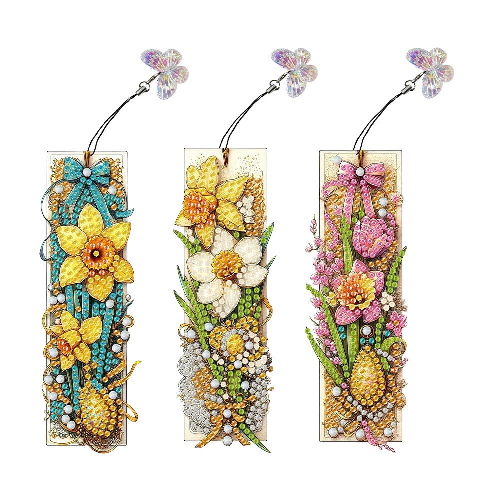 3Pcs Flower Patterns DIY Irregular Shaped Diamonds Diamond Bookmark Art Projects for Readers Home Office Book Decor & Gift Idea
