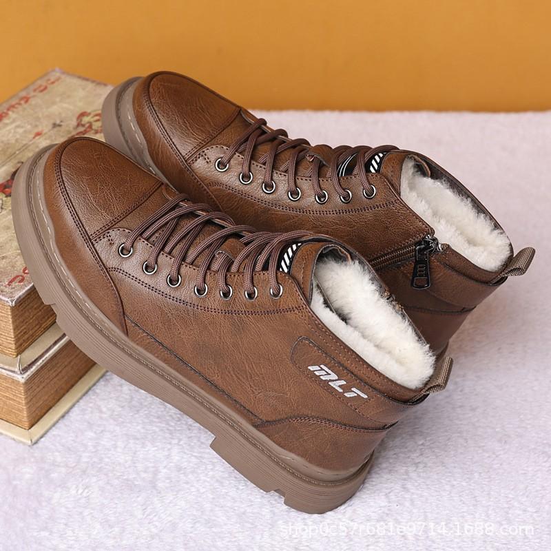 Winter New Retro Cashmere and Thick Warm Boots Non-slip High-top Trend Men's Shoes D564