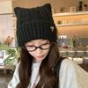 Japanese  Style Woolen Knitted Hat Solid Color Women Beanie Hat Cat Ears Pullover Hat  Girls