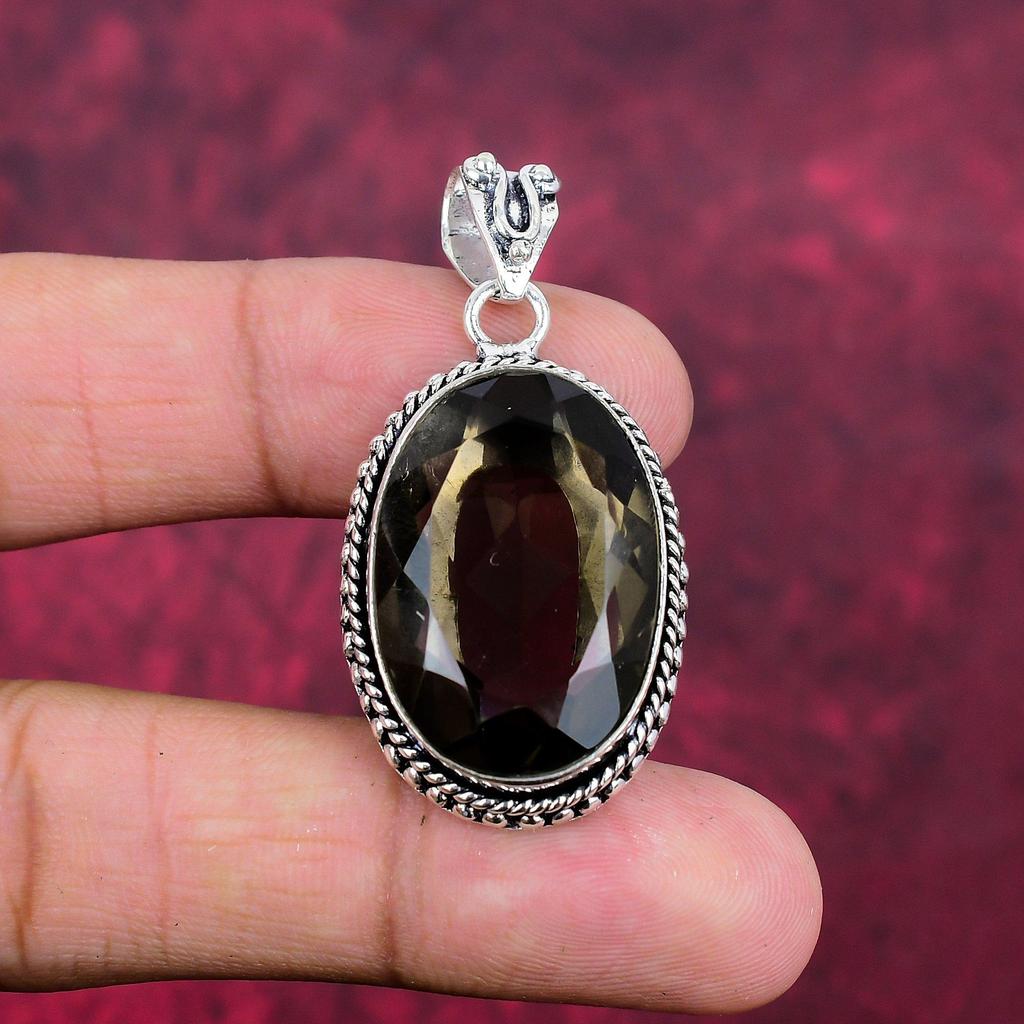 Ювелирные изделия с дымчатым топазом, кулон из драгоценного камня ручной работы, кулон из стерлингового серебра 925 пробы, антикварные ювелирные изделия, для подарка на помолвку