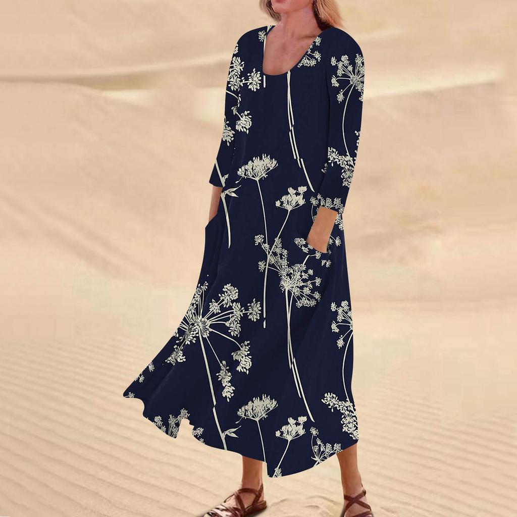 Женское повседневное платье с карманом и рукавами три четверти с цветочным принтом