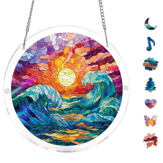 Acrylic Puzzles Sun Catcher Stained Glass Effect Window Hanging Decor Colorful