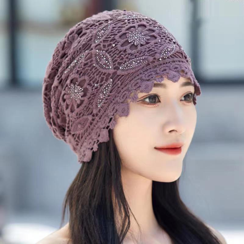 Women's Spring & Summer Floral Dot Baotou Hat - Lightweight, Double-Layered for Gray Hair Coverage