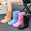 2025 New Korean Version Outdoor Women's Medium Tube Water Shoes Four Seasons PVC Plastic Rain Shoes Integrated Waterproof Rain Boots