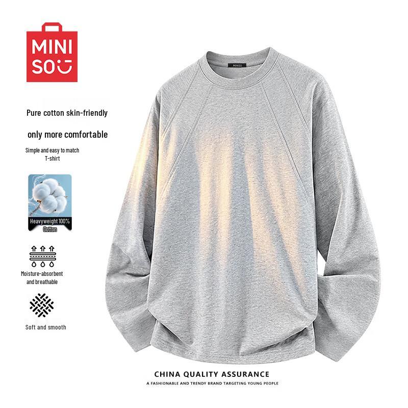 MINISO Мужская свободная хлопковая футболка с длинным рукавом