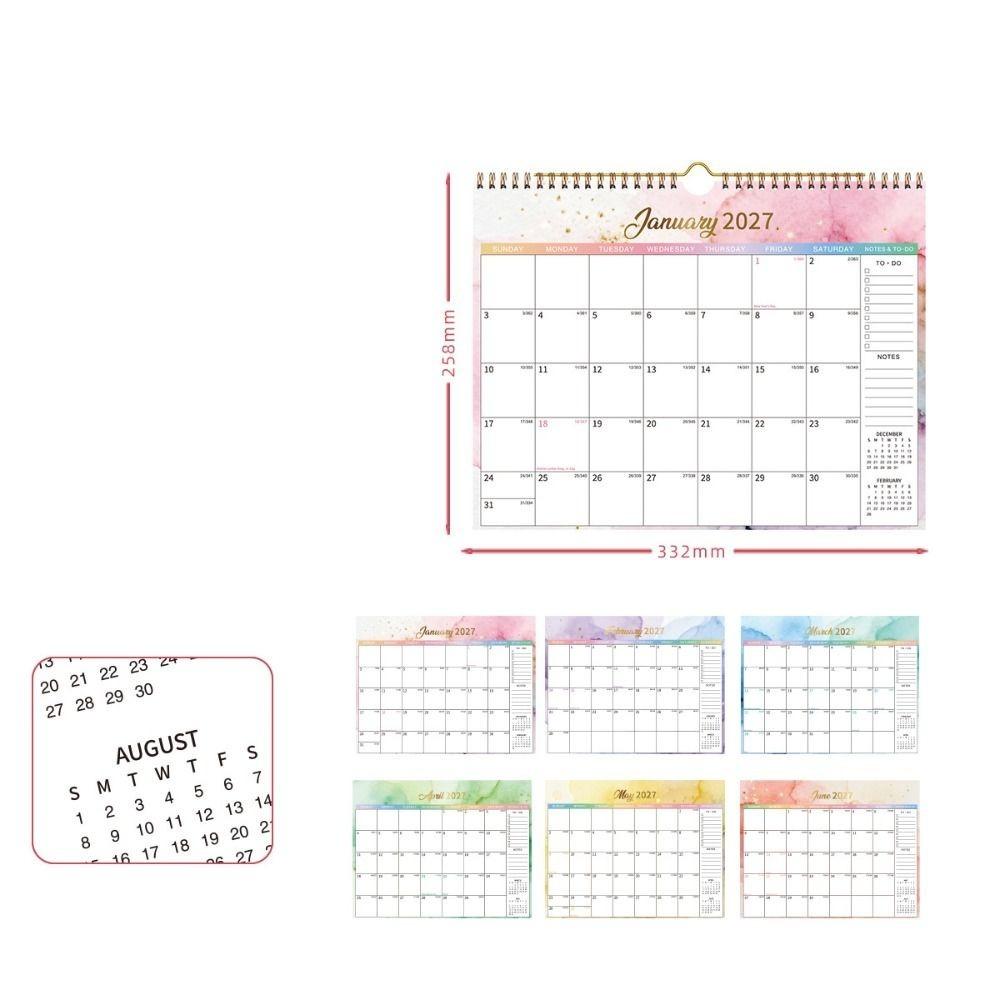 Foldable Double-coil Calendar Oil Painting Style English Calendar 2027 Flower Desk Calendar Home