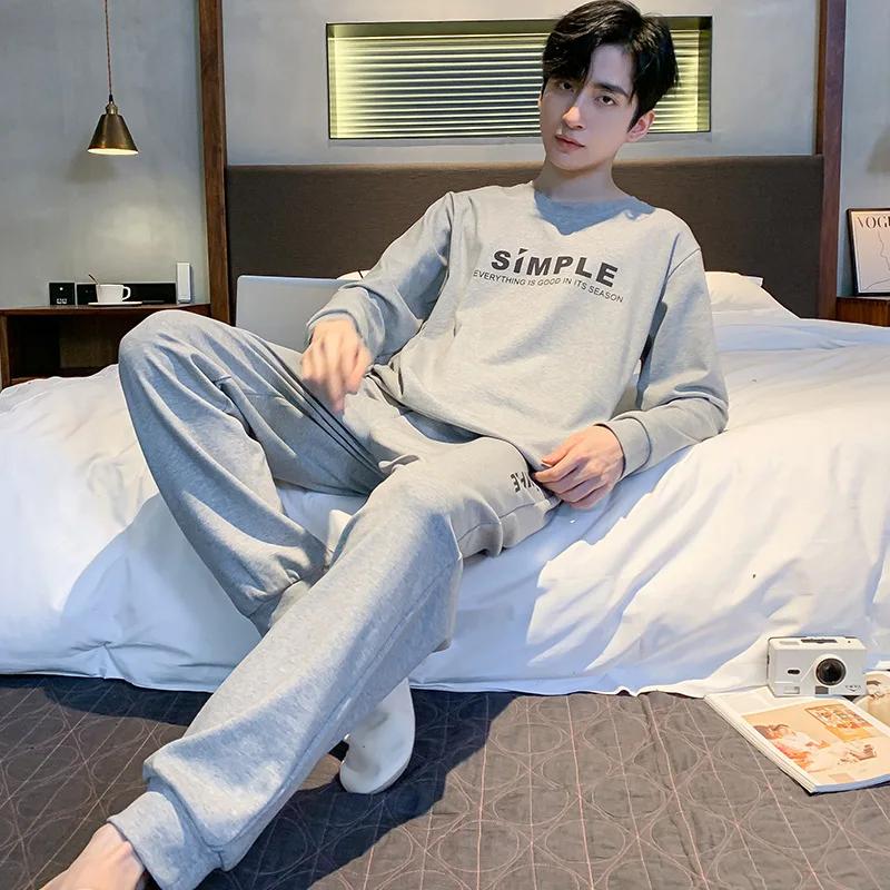 Пижамы мужские весенние и осенние с длинными рукавами, длинные брюки, простая домашняя одежда, тонкий хлопок, мужские большие размеры, весенние модели, костюм для отдыха