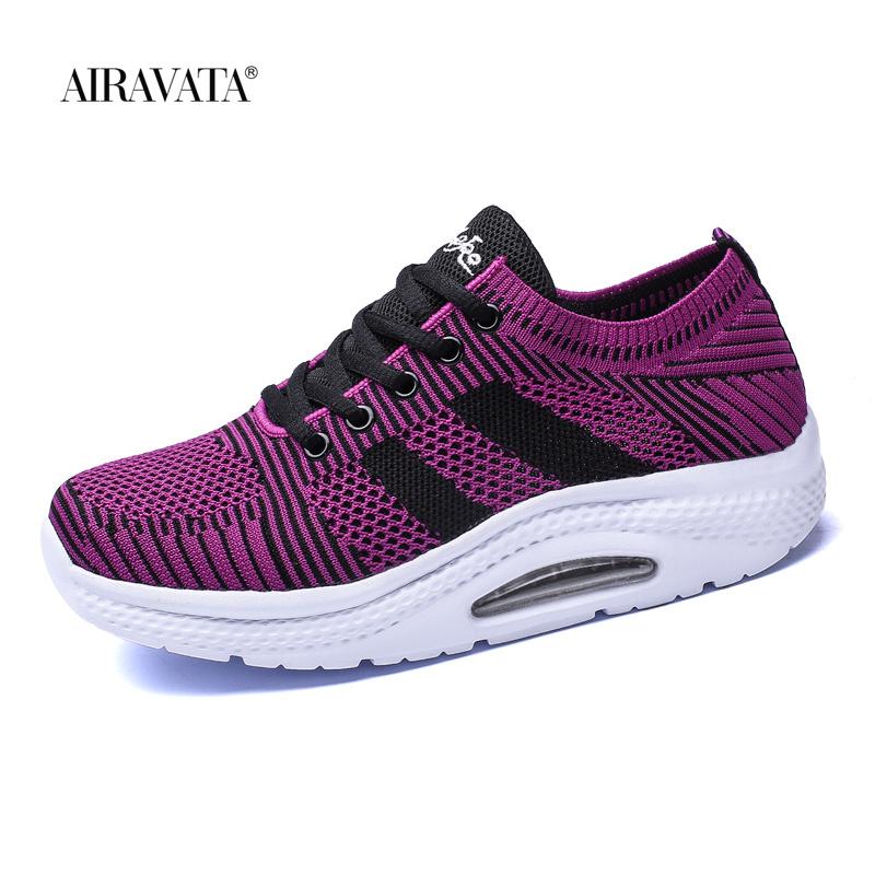 Women's Breathable Air Mesh Ankle Swing Shoes Lace Up Casual Sneakers Wedges Height Increase Platform Shoes for Female