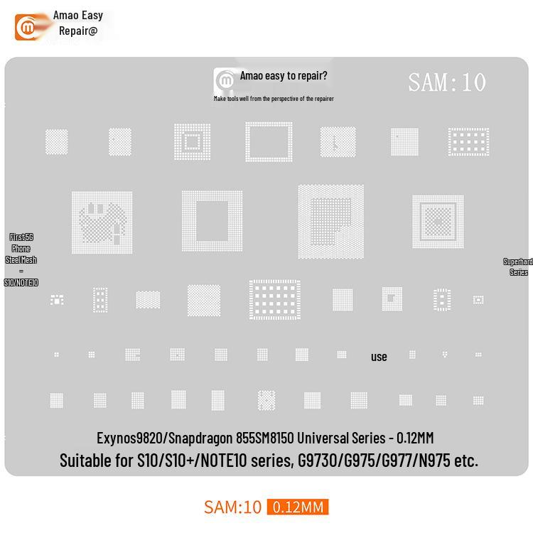 Amao Подходящий трафарет для паяльной пасты для Samsung S20/S21/A70/A90/J720/S10+/Note10 Многоцелевой чип