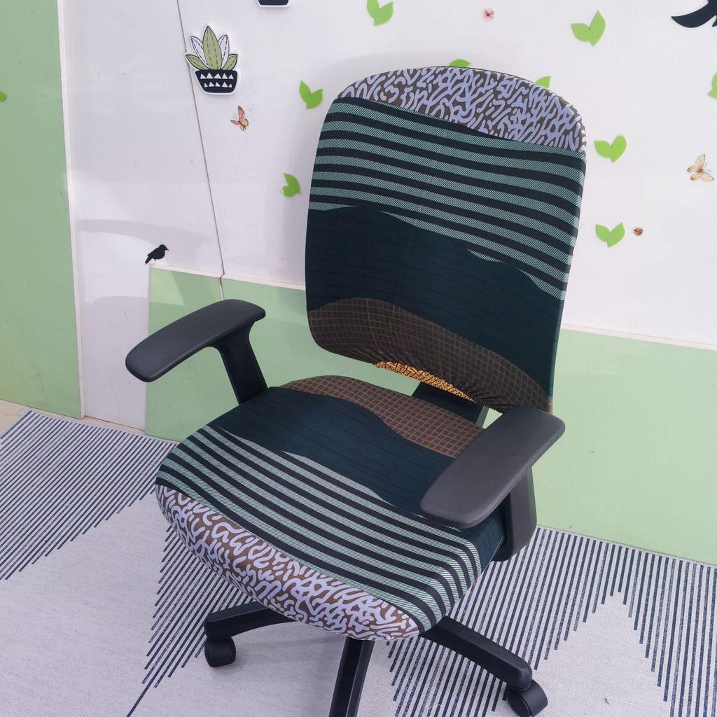 Чехол на вращающееся офисное кресло и подушку из эластичной ткани с принтом