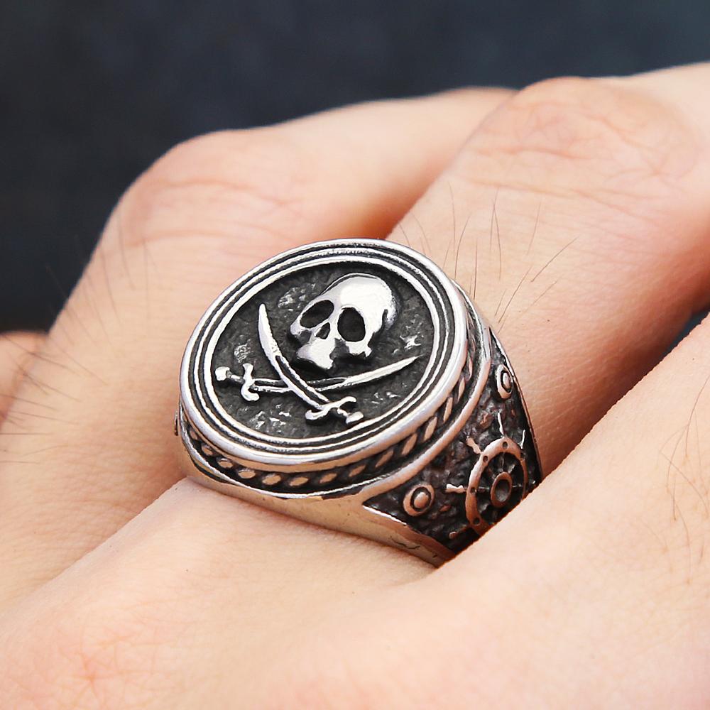 Модное панк-кольцо с двойным ножом и черепом из нержавеющей стали, винтажное пиратское кольцо для мужчин, уникальные байкерские ювелирные изделия, подарки, дропшиппинг