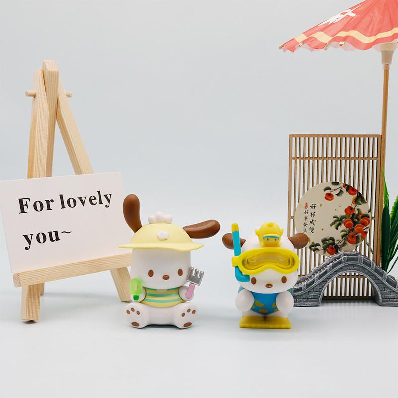 Pochacco Sunglasses Swimming Ring Ice Cream Cartoon Model Set Figurine Ornament