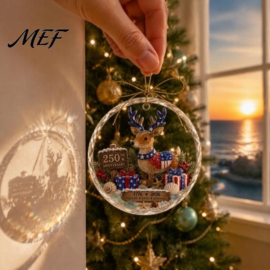 Acrylic Holiday Decorations 250 Anniversary USA Sea Glass Christmas Ornament, 1776-2026 Patriotic Faux Crystal Season Party Ornament Clear Keepsake,