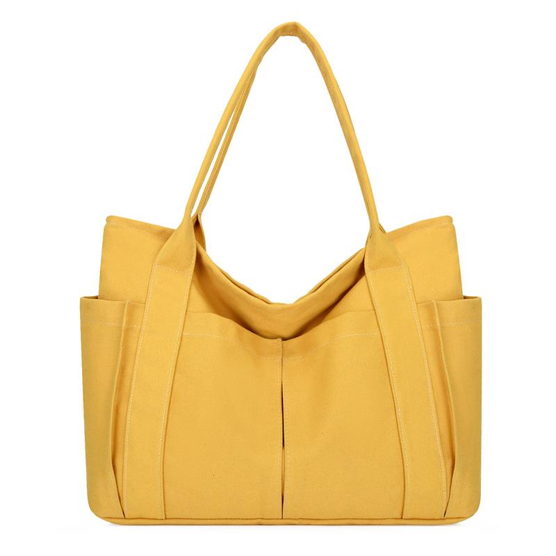 Canvas Bag Women's Large Capacity Shoulder Tote Bag Solid Color Hobo Bag