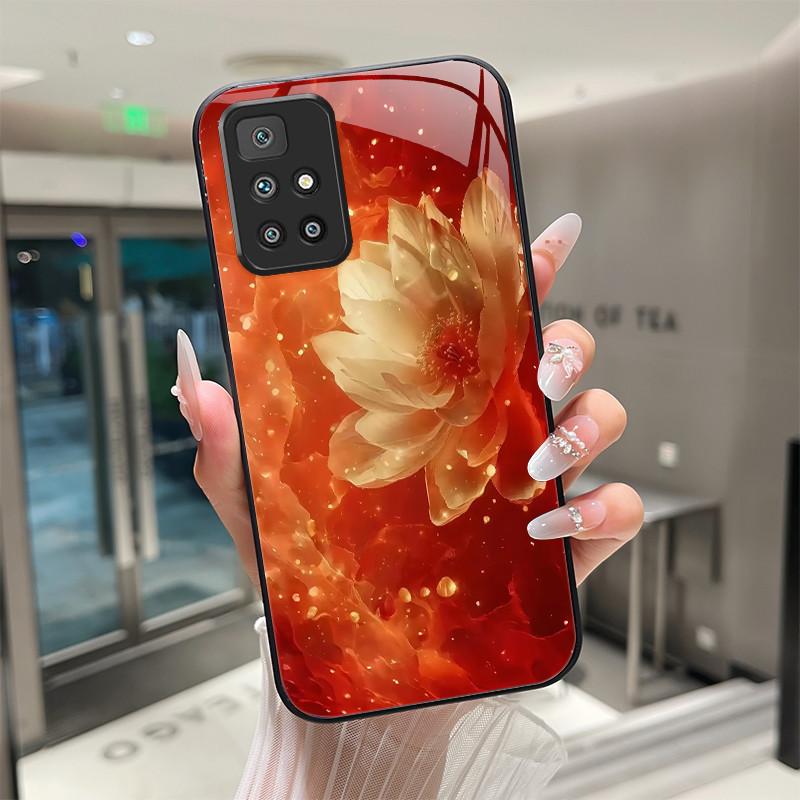 For Xiaomi Redmi 10 Prime 2022 Phone Case Tempered Glass Hard Shell flower Cute cats Coque For Redmi10 10Prime 2022 Back Cover