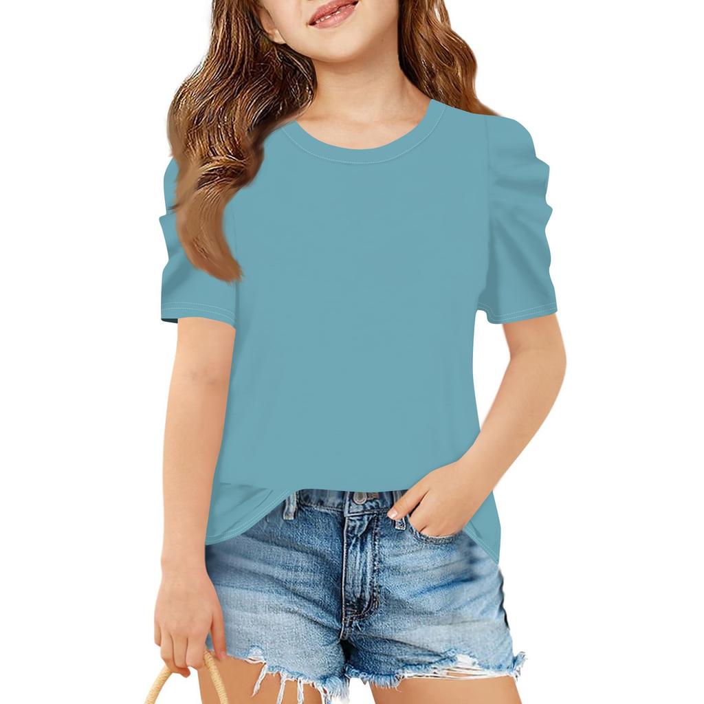 Летний топ с короткими рукавами для девочек, детская однотонная повседневная футболка с круглым вырезом