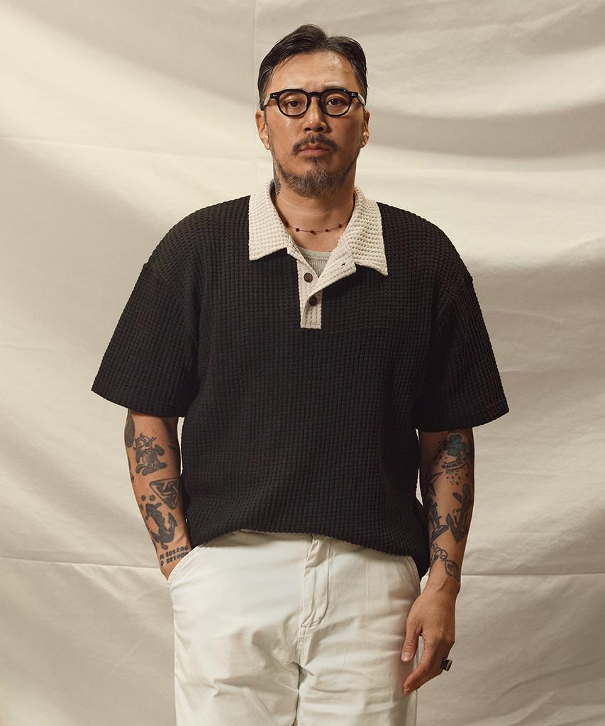 RUGGED HOUSE Color-Block Waffle Short Sleeve Tee Black
