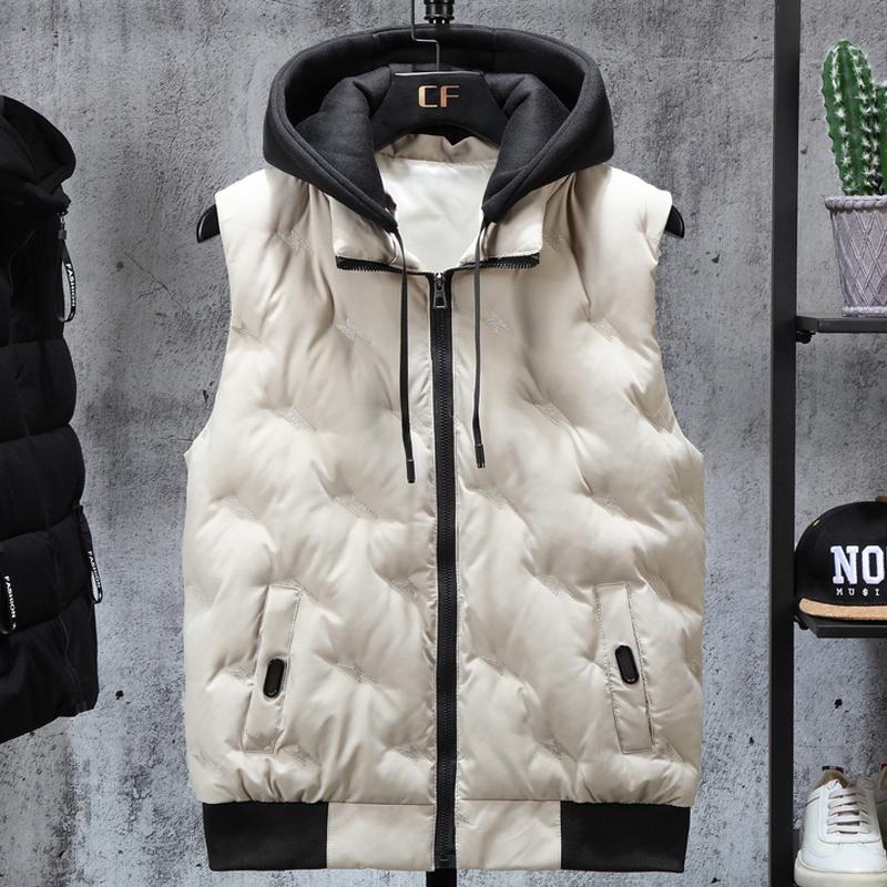 Мужские зимние куртки без рукавов с капюшоном, новая мода, осенний жилет на молнии, холодный жилет в корейском стиле, мужская верхняя одежда с вышивкой
