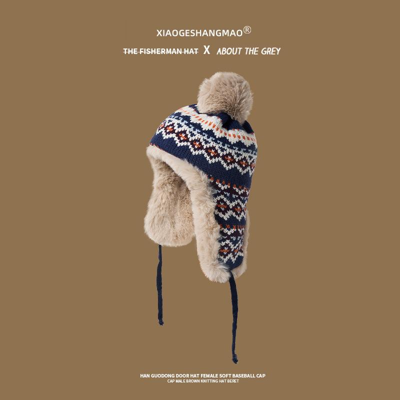 Зимняя женская милая и симпатичная плюшевая утолщенная плюшевая защита для ушей вязаная шапка теплая шерстяная шапка мужская