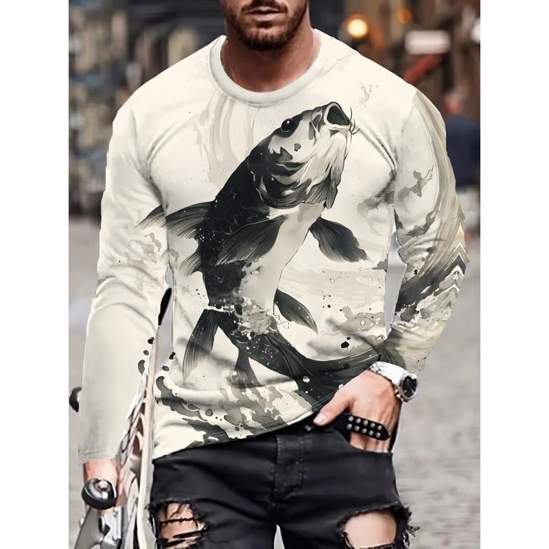 Spring and Autumn Round Neck Animal Pattern 3D Printed Top Fashionable Casual Long Sleeved Men's T-shirts