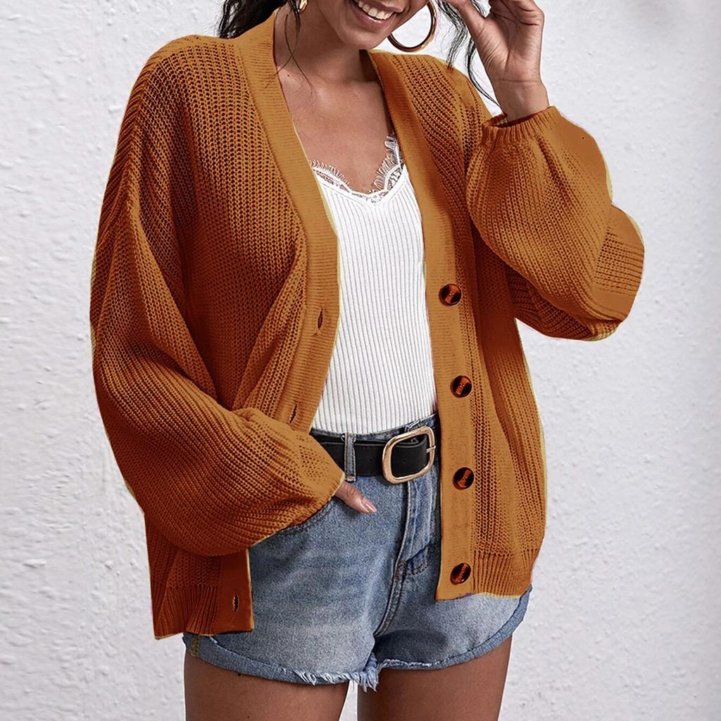 Женская мода, повседневный однотонный кардиган с длинными рукавами и пуговицами на груди, топы, куртка