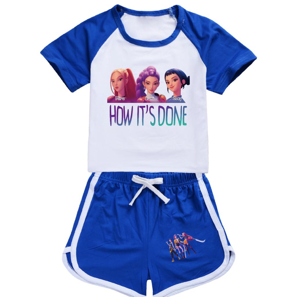4907 Детский спортивный костюм для девочек в стиле поп-музыки: футболка, шорты и шорты с принтом Руми, Зои и Миры.