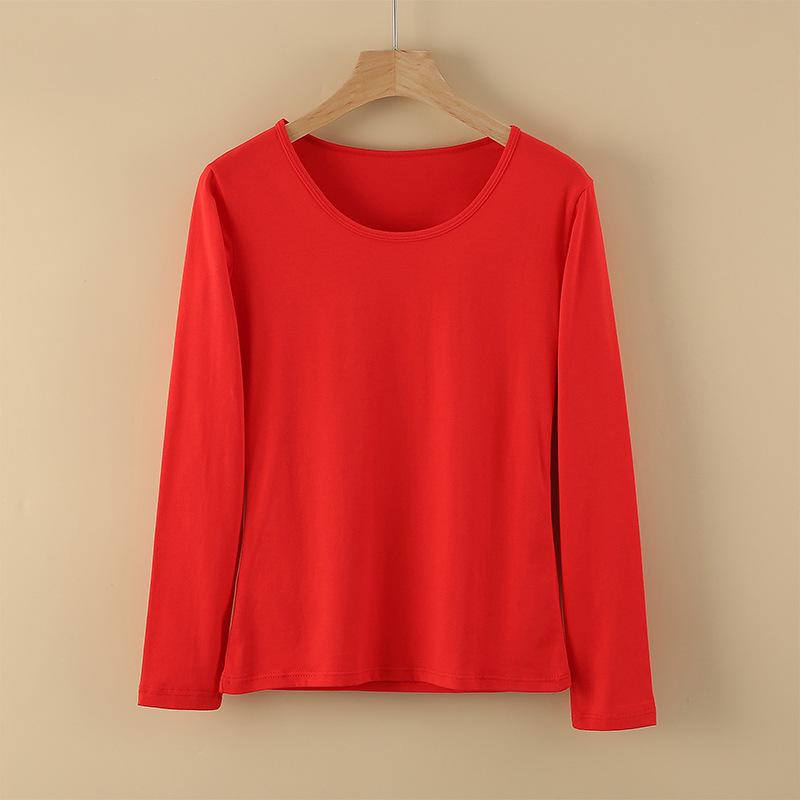 Женский термосвитер из чистого хлопка с длинными рукавами - круглый вырез, теплый топ на осень/зиму