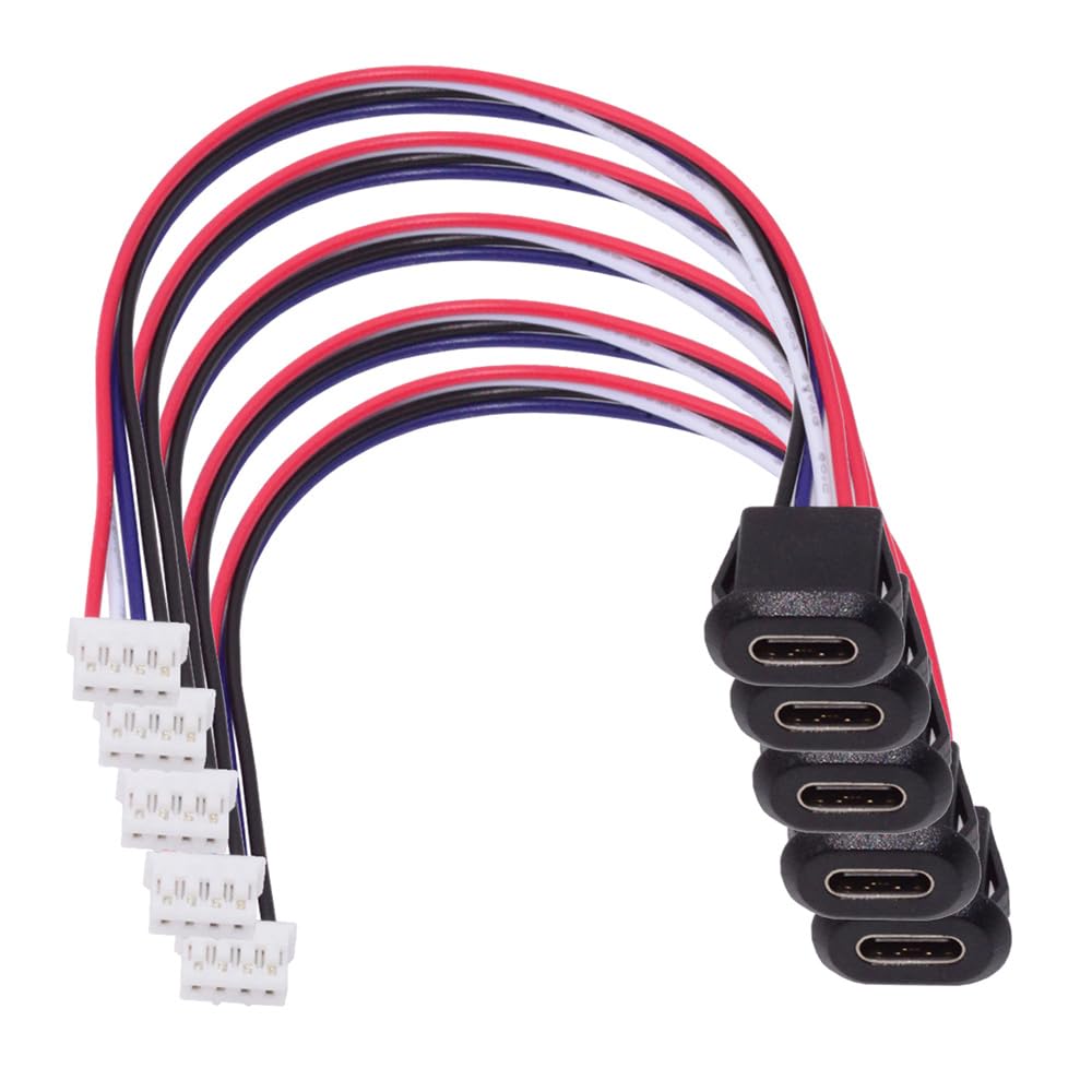 Cablecc Set Female Socket To Header Latch DIY OEM DC 5V Power 5-Piece Type-C 4-Pin Cable, 2.0mm Pitch, Mount, Support,