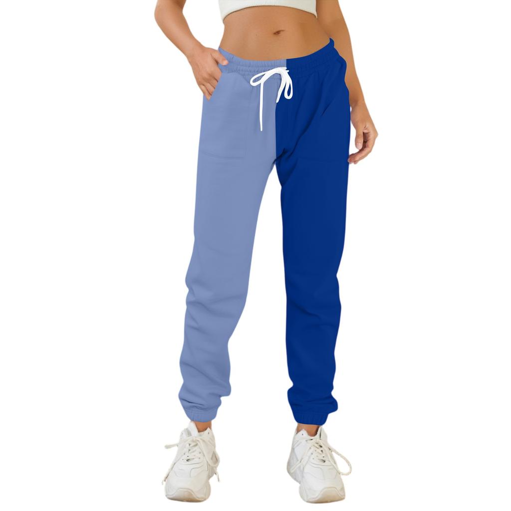 Women's Fashion Sport Solid Color Blocking Drawstring Pocket Casual Sweatpants Pants
