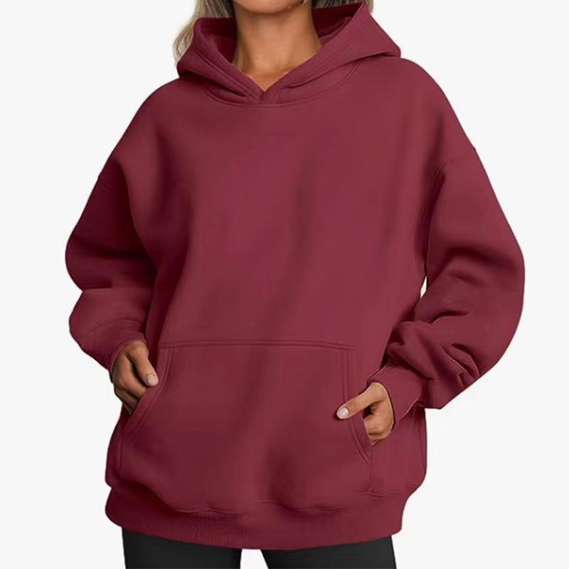 Women's Fleece Street Hip-Hop Hoodie: Autumn/Winter Solid Color Long-Sleeve Loose Pullover with Pocket