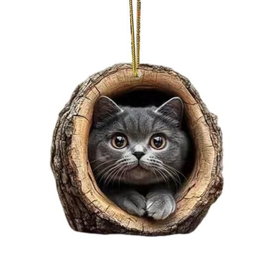 2D Кошка Украшение Подвесное Акриловая Кошка в Дупле Дерева Украшение Елочная Игрушка для Любителя Кошек Подарок Праздничный Декор
