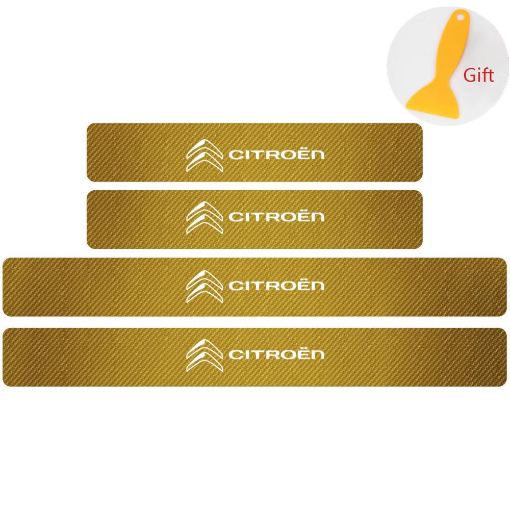 MVDC1 4Pcs Carbon Fiber Car Door Sill Plate Protectors Stickers For Citroen C1 C2 C3 C4 Grand Picasso C4L C5 C-ELYSEE Xsara Berlingo
