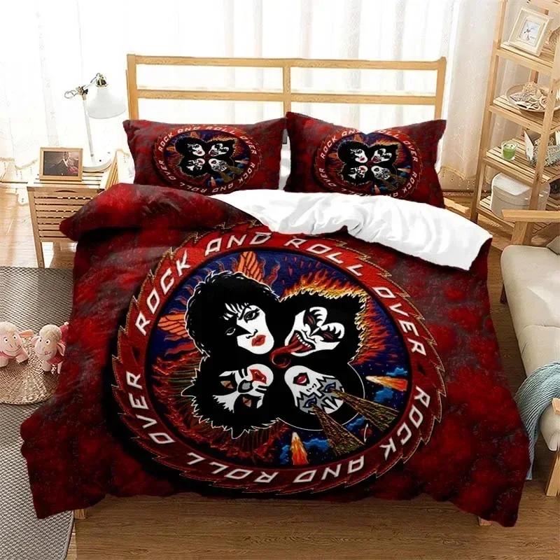 Kiss Rock Band Comfortable Duvet Quilt Cover Pillowcase Bedding Set Children Bedroom Decoration Home Textile