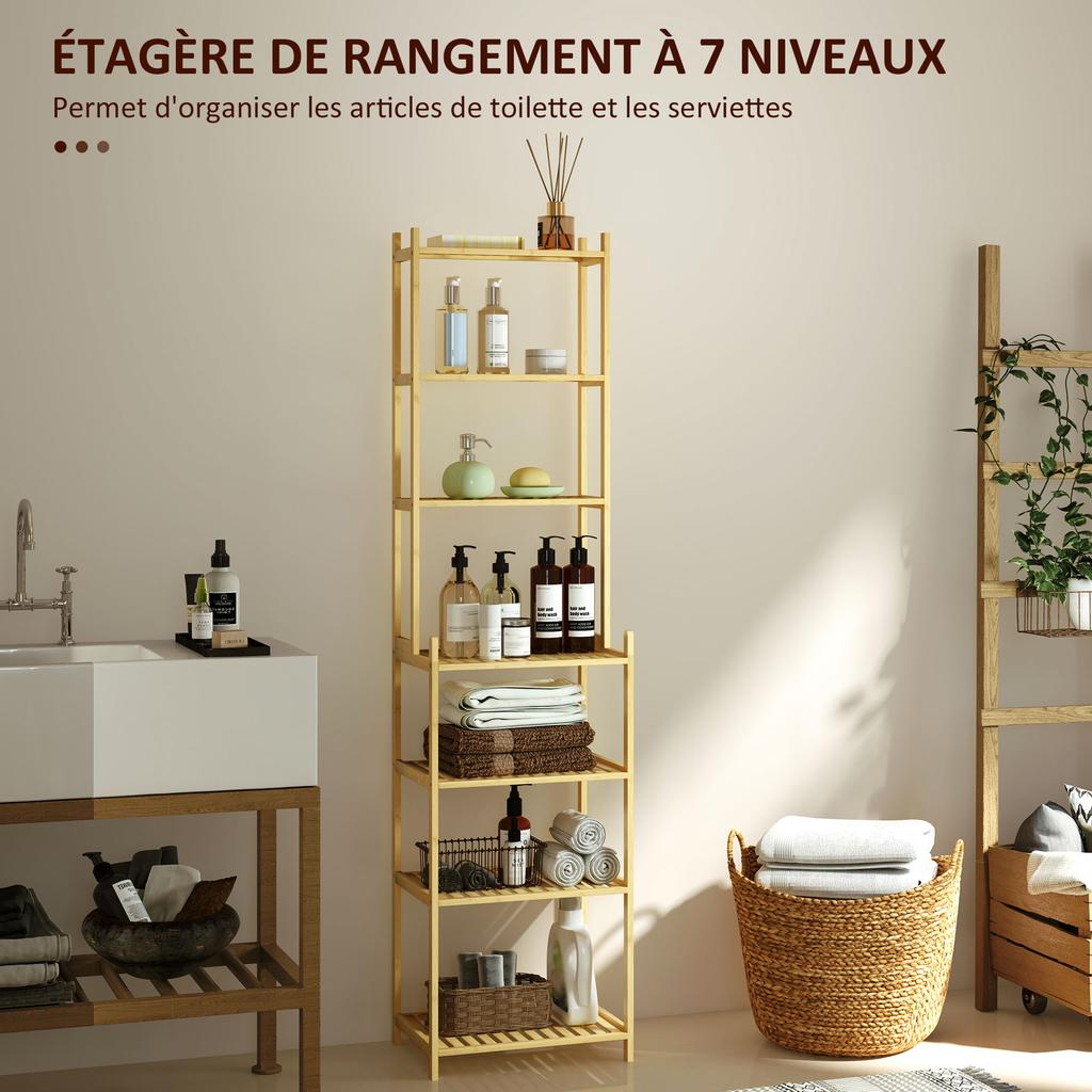7 Tier Bamboo Bathroom Shelf For Kitchen Bathroom Living Room 44 X 33 X 180 Cm Natural Wood