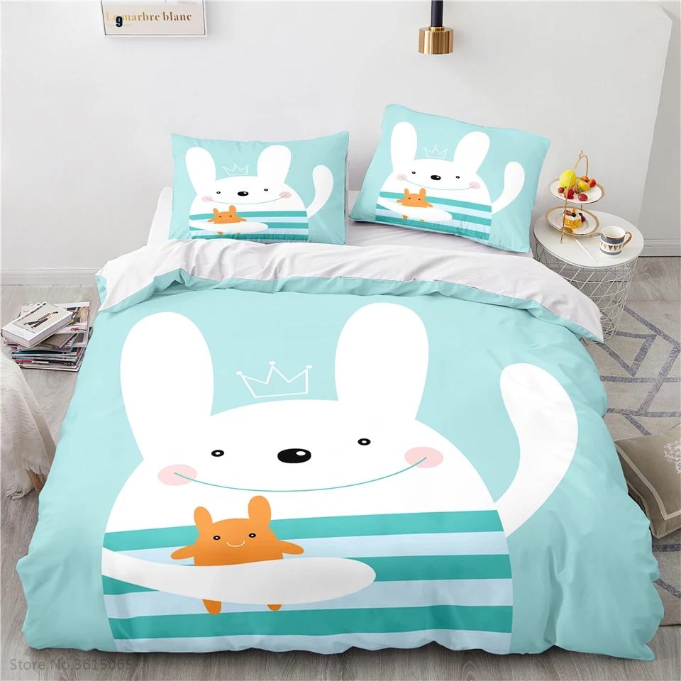Cartoon 3d King Rabbit Printed Bedding Set Bed Linen Children Bedclothes Duvet Cover Sets Pillowcase Twin Full Queen King Size