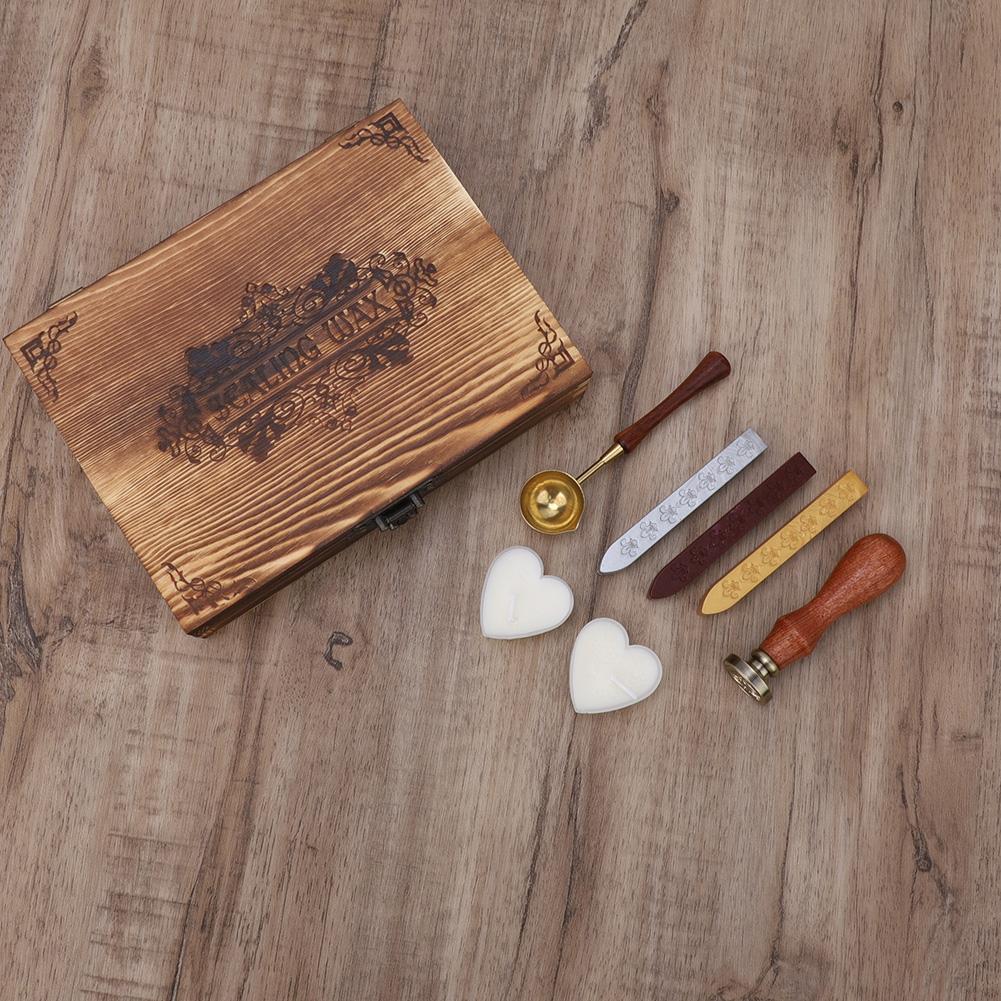 Печать в стиле ретро с деревянной ручкой, ложка для печати с набором для сургуча