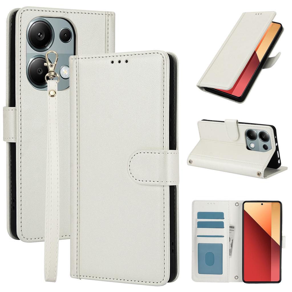 SY-003 For Xiaomi Redmi Note 13 5G/Note 13 5G (China) Case PU Leather Stand View Phone Wallet Cover with Hand Strap