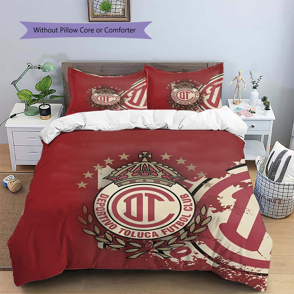 Club Deportivo Toluca Football Club Pattern Bedding Quilt Set Home Decoration Gift (1 * duvet cover + 2 * pillowcase without core)