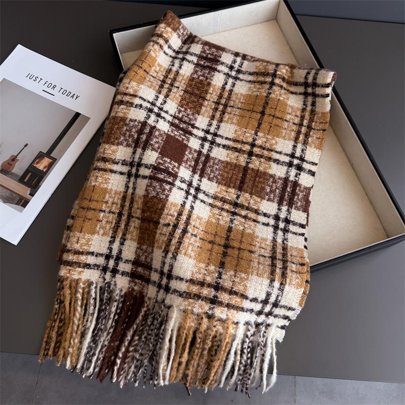 Korean Style Plaid Women's Winter Scarf Imitation Cashmere Warm Shawls Wraps Thicked Pashmina Female Blanket Scarves