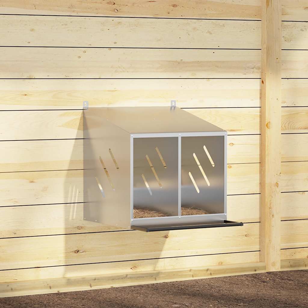 Chicken Nest Box with 2 Compartments Galvanized Silver Metal