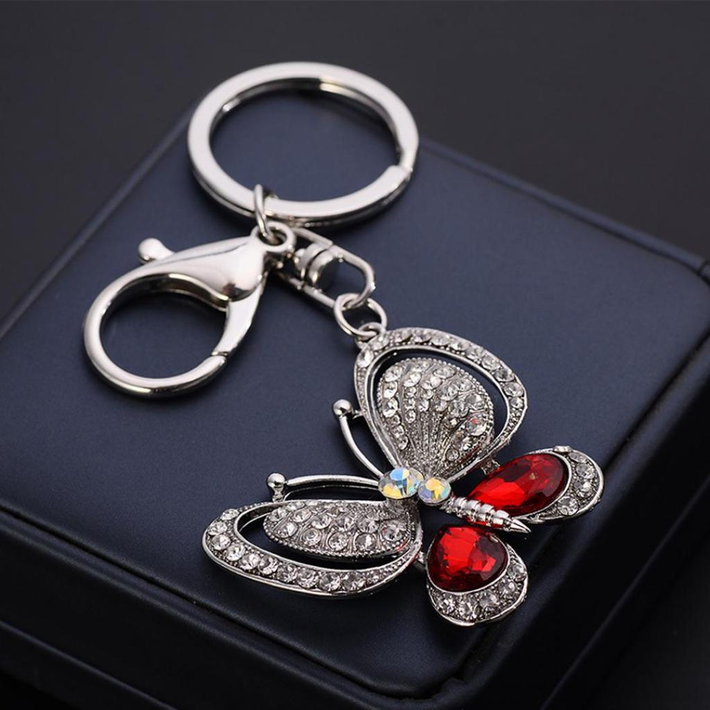 Shiny Rhinestone Hollowed Butterfly Pendant Keychain Keys Organizer Ring Decor