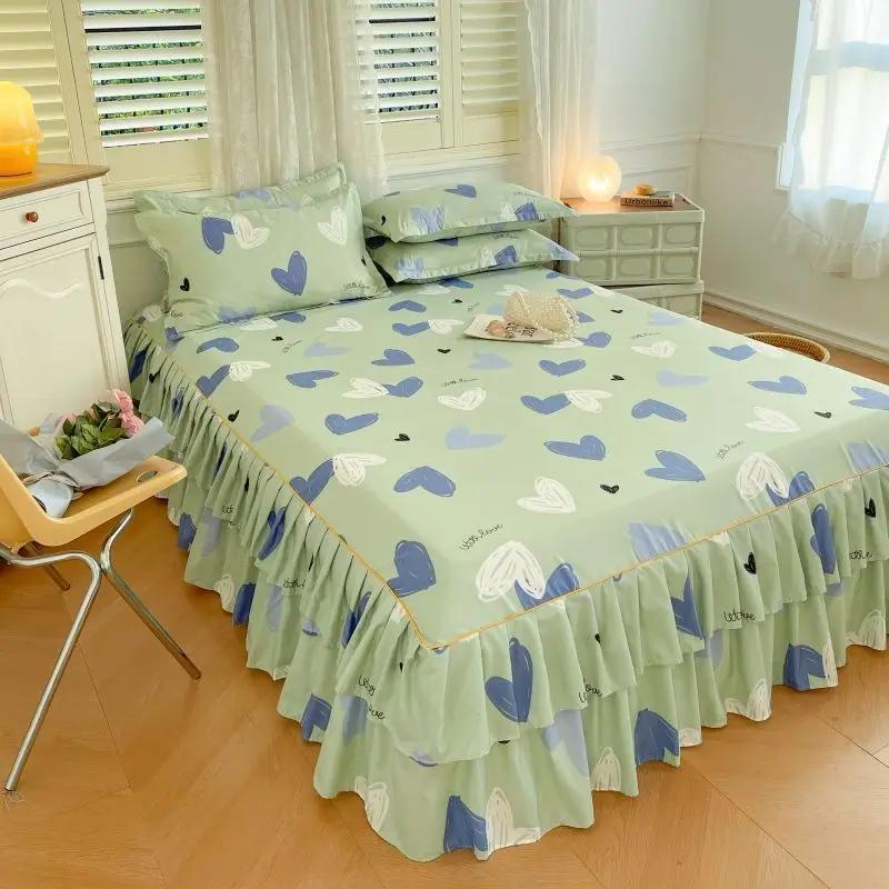 Комплект юбки с цветочным узором, матрас, противоскользящий защитный чехол для домашнего постельного белья, двухслойная юбка, пылезащитный чехол на кровать