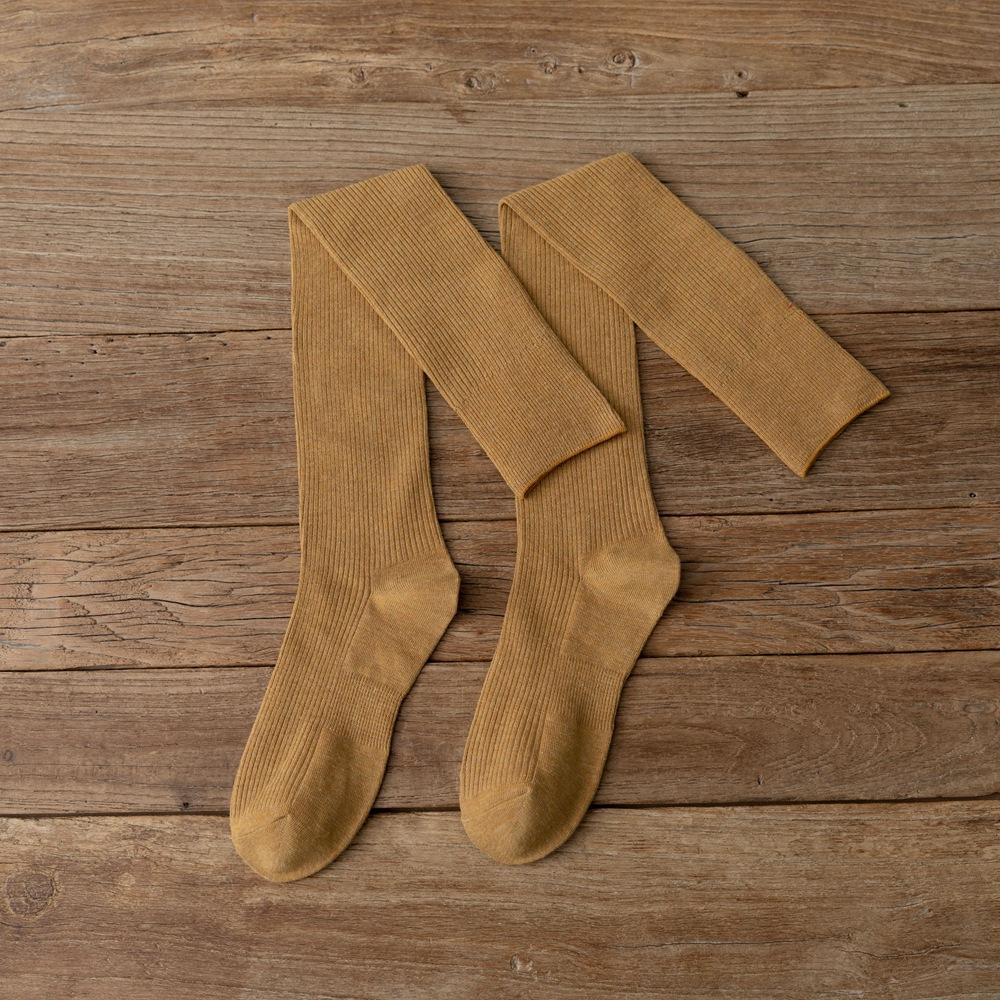 Женские чулки в японском стиле, длинные носки для школьниц в студенческом стиле, хлопковые вязаные однотонные чулки до бедра