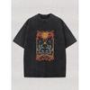 Washed T-Shirt - Thick Crew Neck Short Sleeve Loose Fit Streetwear Top with  Print Suitable for Spring Summer Casual Wear